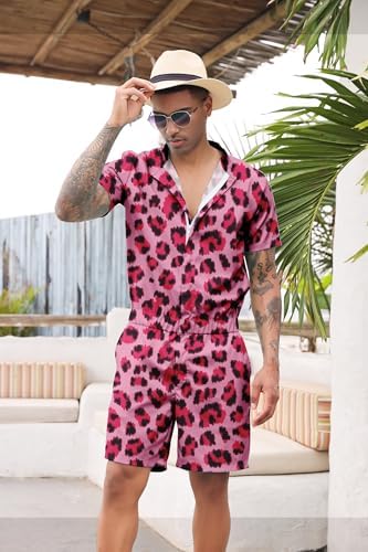 RAISEVERN Mens Romper Male Zipper Shorts Sleeve One Piece Bro Outfits