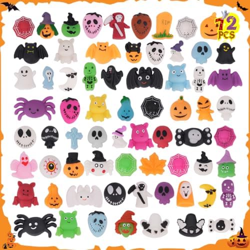 Tiaxidex 72 PCS Halloween Squishies Bulk Mochi Squishy Compact & Portables, Perfect Halloween Sensory Stress Balls for Kids & Adults, Halloween Trick or Treat, Classroom Prizes, and Party Favors
