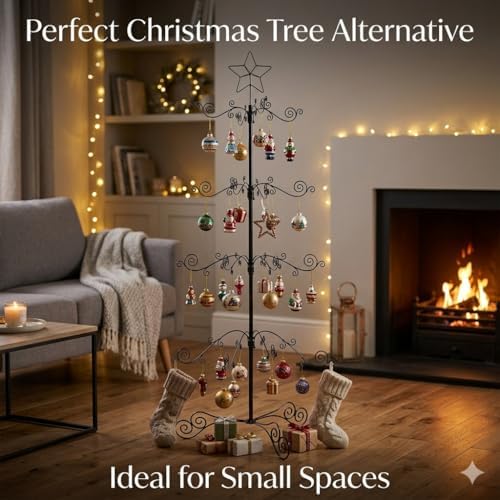 HOHIYA 3 Ft Ornament Display Tree 56-Hook Metal Stand Black