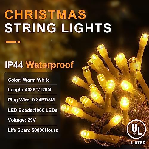 KNONEW 403ft 1000 LED Christmas Lights Outdoor String Light for Tree Decor