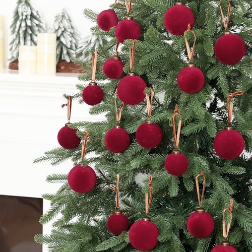 Foilswirl 36 Pcs Wine Red Velvet Christmas Balls, 2.36", 2.76", 3.15"