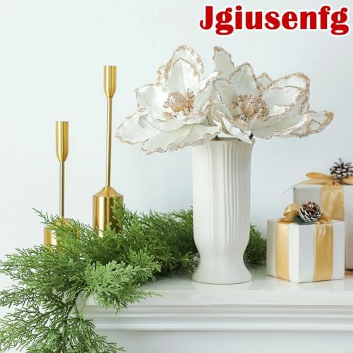 Thiccywoov 8 Pack Large 12'' Christmas Velvet Magnolia Flowers, White