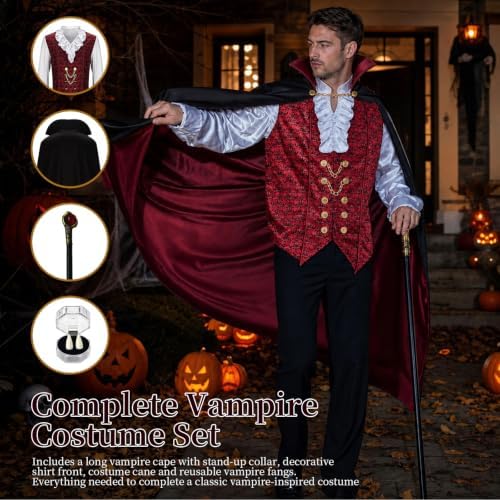 Vampire Costume Men, Gothic Victorian Halloween Costume Cosplay Outfit