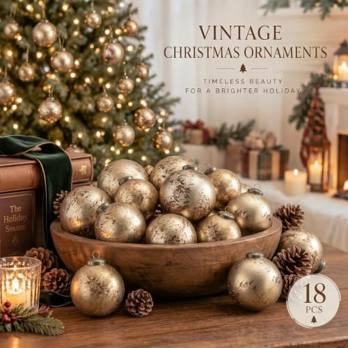 Yunlly 18 Pcs Textured Christmas Ball Ornaments 2.36'' 2.76'' 3.15'' Neutral Copper Ornament Modern Farmhouse Brown Hanging Christmas Decor Vintage Tree Decor for Home Xmas Shatterproof Brass