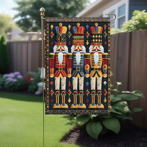 Nutcracker Garden Flag 12x18 Double Sided - Vintage Christmas Garden Flag Outside Decoration, Watercolor Oil Painting Style Holiday Yard Banner for Winter Lawn Porch Decor, Chinoiserie Festive Gift