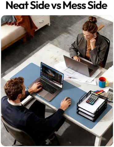 YSAGi Leather Desk Protector, Office Mat, Large Mouse Mat, Non-Slip PU Leather Blotter, Laptop Desk, Waterproof Writing Pad for Office and Home (Blue, 23.6" x 13.8")