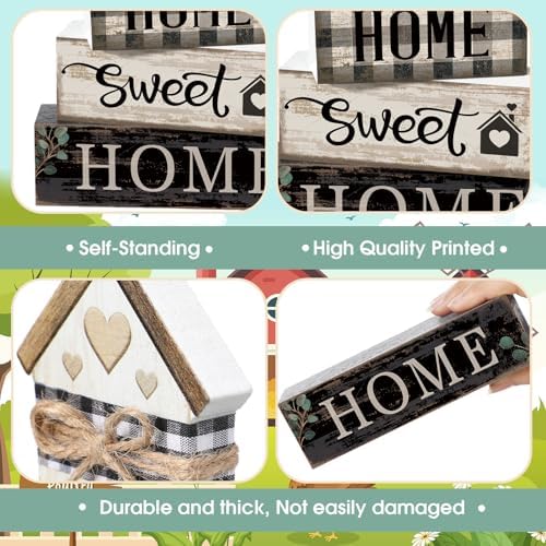 Moucuny 4 Pcs Farmhouse Table Decor Rustic Home Sweet Home Wooden Signs