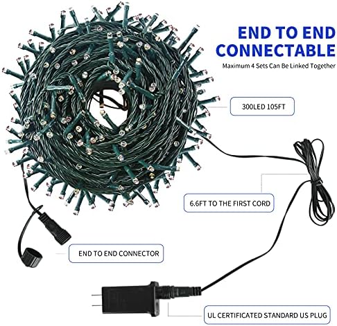 MZD8391 105FT 300LED Christmas Light Outdoor Indoor, Christmas Tree Lights