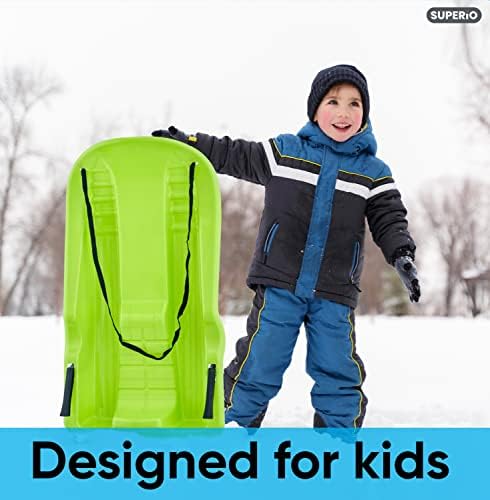 Superio Downhill Snow Sled with Brake Handles for Kids and Adults, 35”, with Pull Rope, Green.