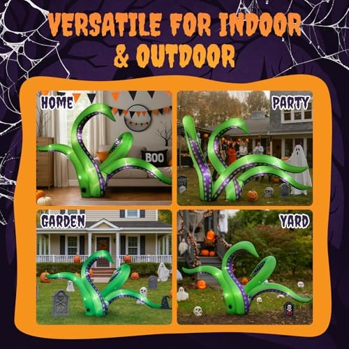 Outvita Halloween Inflatable Octopus Tentacles 4.9FT, 2 Pack Blow Up Outdoor Decoration with LEDs, Halloween Decor for Yard, Party, Garden