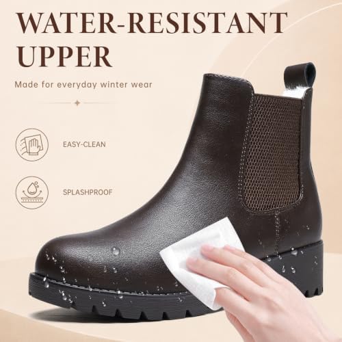 Chelsea Boots Women Winter Boots Fur Lined Chunky Lug Sole Ankle Booties