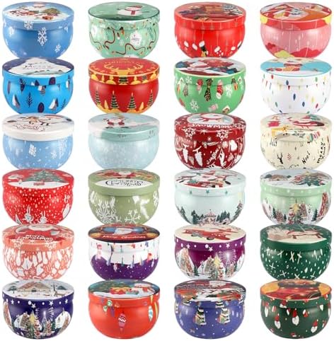 24Pack Christmas Scented Candle Tins Gift Set - Soy Wax Festive Candles 2.5oz- Long Lasting Burn time for Christmas Thanksgiving Gifts Holiday Decor & Gifting.