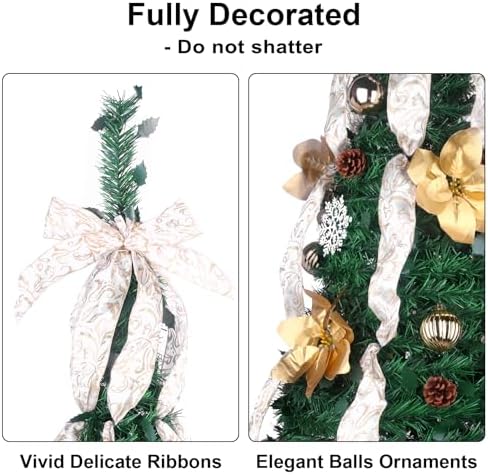 6.5FT Pop Up Christmas Tree Pre-Decorated with LED Lights Instant Setup Foldable Xmas Tree for Indoor&Outdoor All-Weather Remote Control