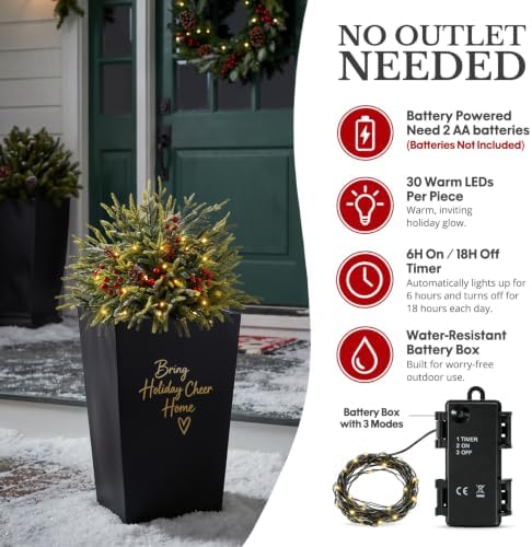 2 Pack 25.5 Inch Outdoor Lighted Christmas Trees, Yard Holiday Decor