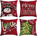 AVOIN colorlife Merry Christmas Let It Snow Love Snowman Red Throw Pillow Covers, 18 x 18 Inch Xmas Tree Holiday Cushion Case Decoration for Sofa Couch Set of 4