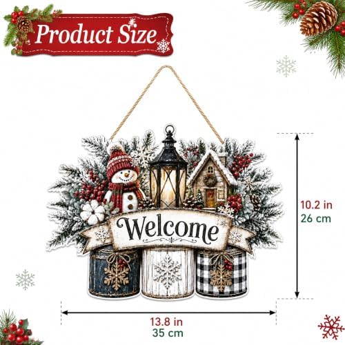 Christmas Decorations - Winter Snowman Welcome Wooden Sign for Front Door