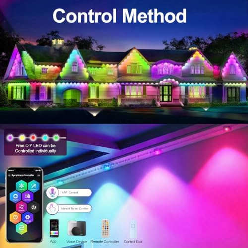 Permanent Outdoor Lights 200ft RGB+IC Outdoor String Lights App&Voice Control,IP67 Waterproof,100 Scene Modes Decoration for Home Christmas,Halloween,Holiday（100ftx2pack