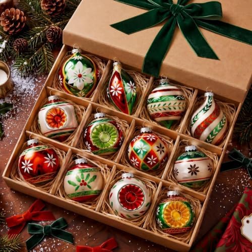 12 Pcs Vintage Glass Christmas Ornament Reflector Decor, Classic