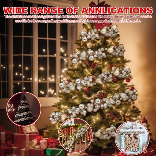 2 Pcs 6 ft Christmas Ball Ornament Garland, Champagne Gold