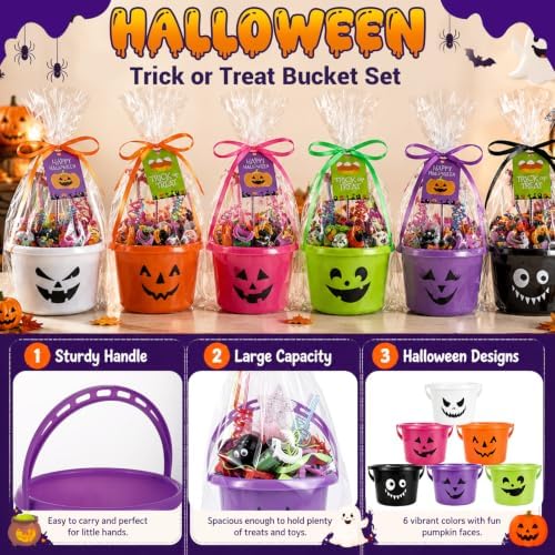 Halloween Plastic Pumpkin Candy Buckets Gift Set,24-Pcs(6 Colors)