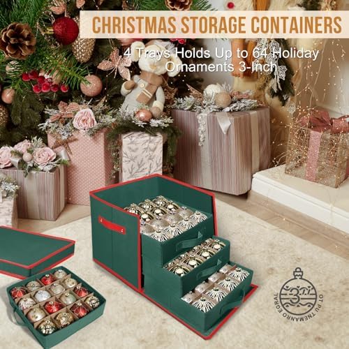 Premium Christmas Ornament Storage Box Keeps 64 3" & 4 Individual Trays ﻿