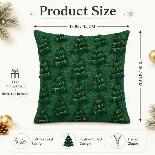 OHOME Christmas Decorations - Christmas Tree Green Pillow Covers 18x18 inch