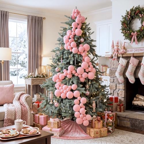 Thiccywoov 9 ft Velvet Christmas Ball Garland Ornament, Pink