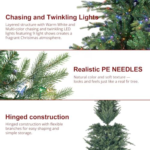 Glitzhome Artificial Christmas Tree, 11ft Prelit Christmas Trees Vibrant Evergreen Fir with 3,150 Warm White/Multi-Color Twinkling Lights, 9 Function w/Foot Pedal and Remote Control,Simple Setup