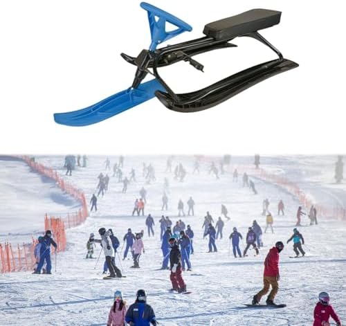 Snow Sled with Steering Wheel Brake Ski Slider Sledge Board Steel and pp Build for Control and Suitable for Kids and Adults Winter