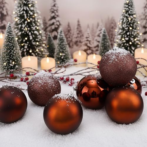 Jenaai 12 Pcs Large Brown Christmas Ball Ornaments Xmas Tree Decor, 4Inch