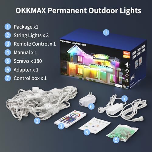 150ft Permanent Outdoor Lights with 90 LEDs Smart RGB+IC Christmas Light