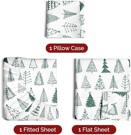 Christmas Sheet Set, Christmas Tree 3, Holiday Xmas Bedding Set - Twin XL