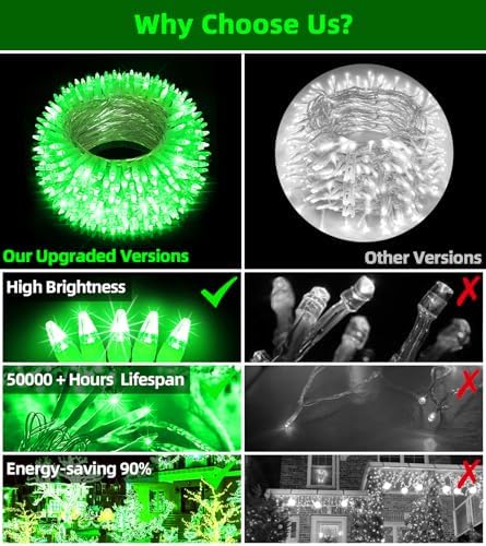 QUHUATU 300 LED 75FT Christmas String Lights, 12 Modes, Green