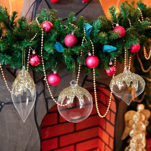 Yerliker 12 Pcs Clear Christmas Glass Ball Ornament Xmas Hanging Decoration