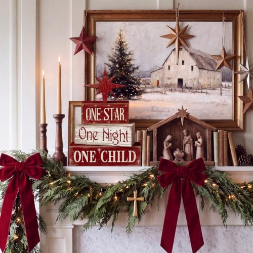 Lineshading 4 Pcs Christmas Nativity Table Decor, Bethlehem Star Wood Sign