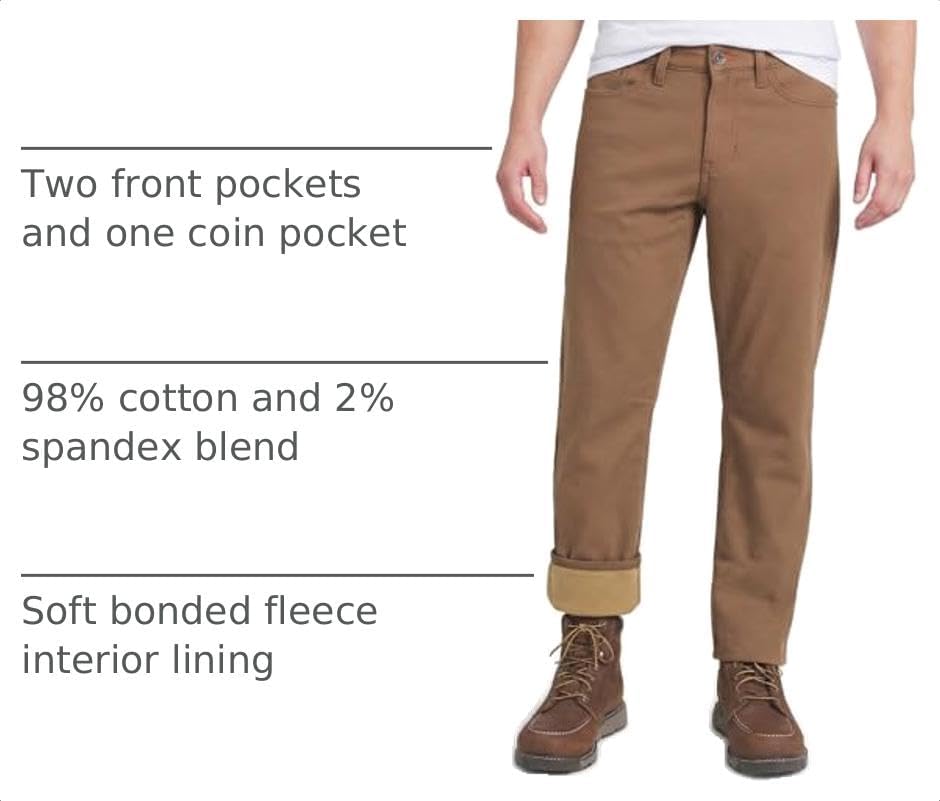 Weatherproof Vintage Fleece Lined Pants Men's - Regular Fit | Soft & Warm, Cold Weather Insulated Canvas Winter Pants for Men