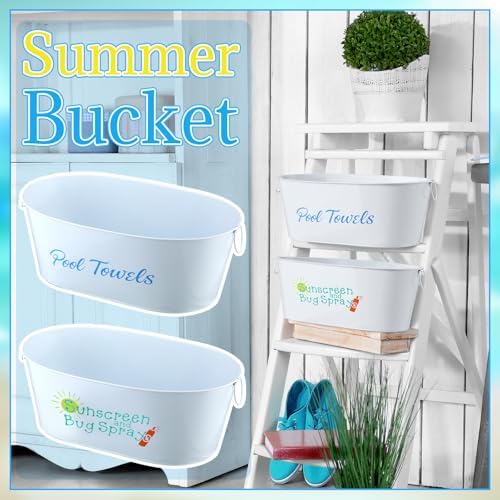 Blulu 2 Pcs Poolside Storage Bucket Metal Sunscreen Towel Holder Organizer