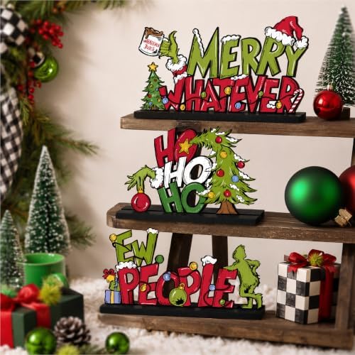 3 Pcs Christmas Table Decorations, Wooden Christmas Decor Indoor