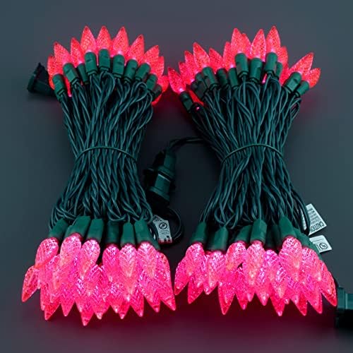 YULETIME 140 Pink C6 Christmas String Light, 2-Set 36 ft 70ct One-Piece LED