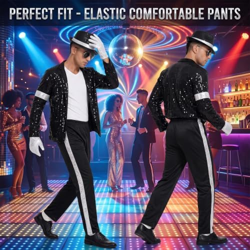 Men's 80s 90s Pop Star Costume, 7-Piece Halloween Dance Stage Outfit