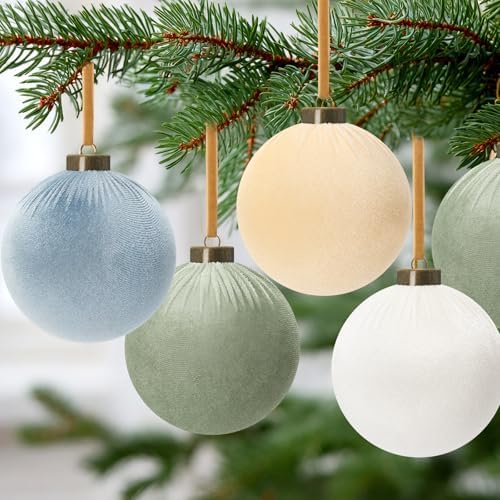Liliful 12 Pcs Extra Large Velvet Christmas Balls Velvet Ornaments for Christmas Tree Flocked Shatterproof Xmas Tree Balls Bulk for Holiday Party Xmas Trees Hanging Decorations(4 Inch,Morandi)