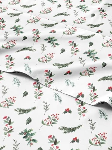 Christmas Sheet Set, Mistletoe, Holiday Xmas Bedding Set - Split King Size