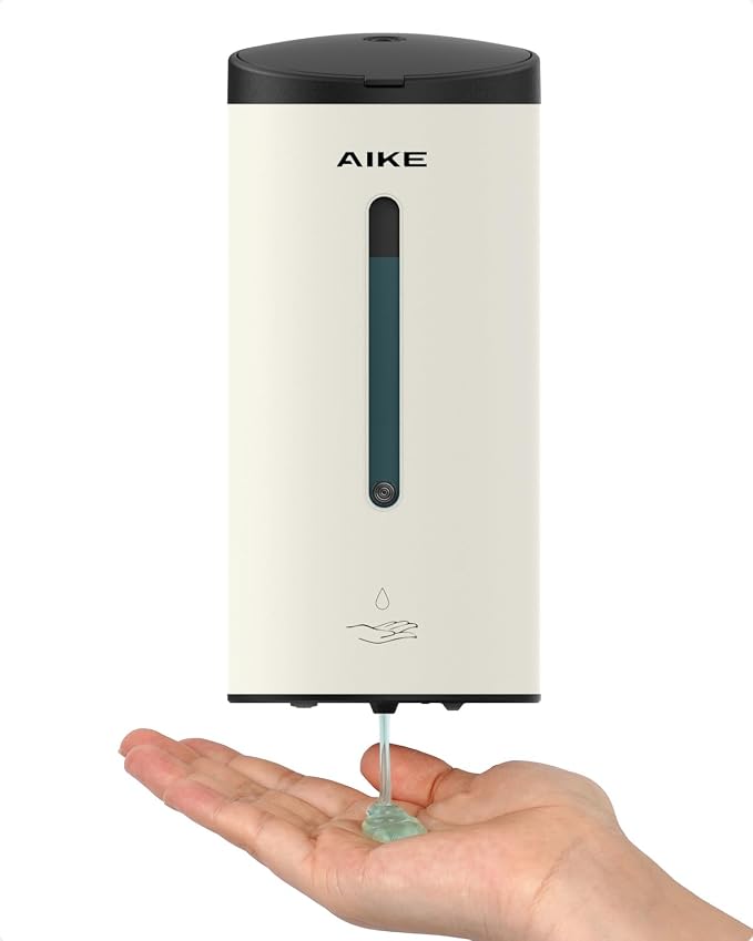 AIKE Automatic Liquid Soap Dispenser,25oz Capacity for Bathroom,Mattewhite | No-Drill and Screw Wall Mount Install Design for Space-Saving,4*AA batteries(Not Included) Ensure Long Standby,Model AK1205E