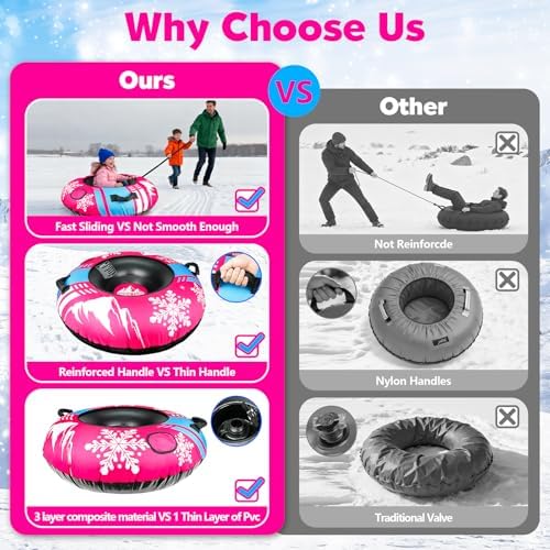 ZMLM Snow Tubes for Sledding Heavy Duty - 48'' Inflatable Snow Tube with Premium Canvas Cover for Kids Adults,Towable Snow Sled Thickened Bottom Winter Gift Outdoor Fun Toys for Boys Girls