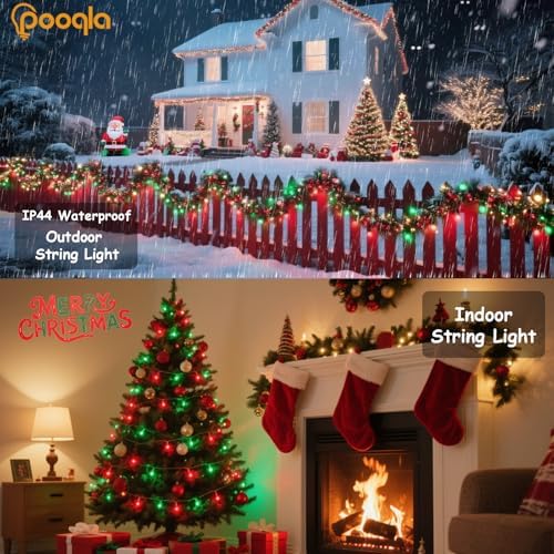 Red and Green Christmas String Lights, 66 ft 200 LED Christmas Lights Plug in, Indoor Outdoor Connectable 8 Modes Twinkle Fairy String Lights for Xmas Tree Wedding Bedroom Party, Clear Wire