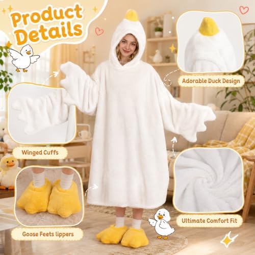 Goose Blanket Hoodie Onesie, Wearable Oversized Duck Blanket Hoodie, Gift for Adults & Kids