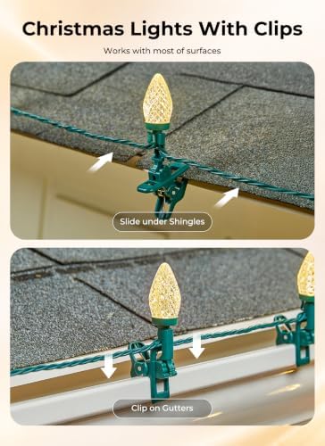 Brightown Christmas Lights Outdoor, 102FT 150LED C9 String Light with Clips
