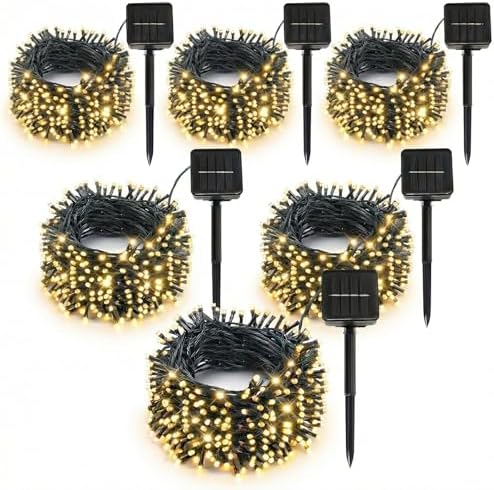 SyouHome Solar String Lights Outdoor, 6 Pack 600 LED Solar Christmas Lights