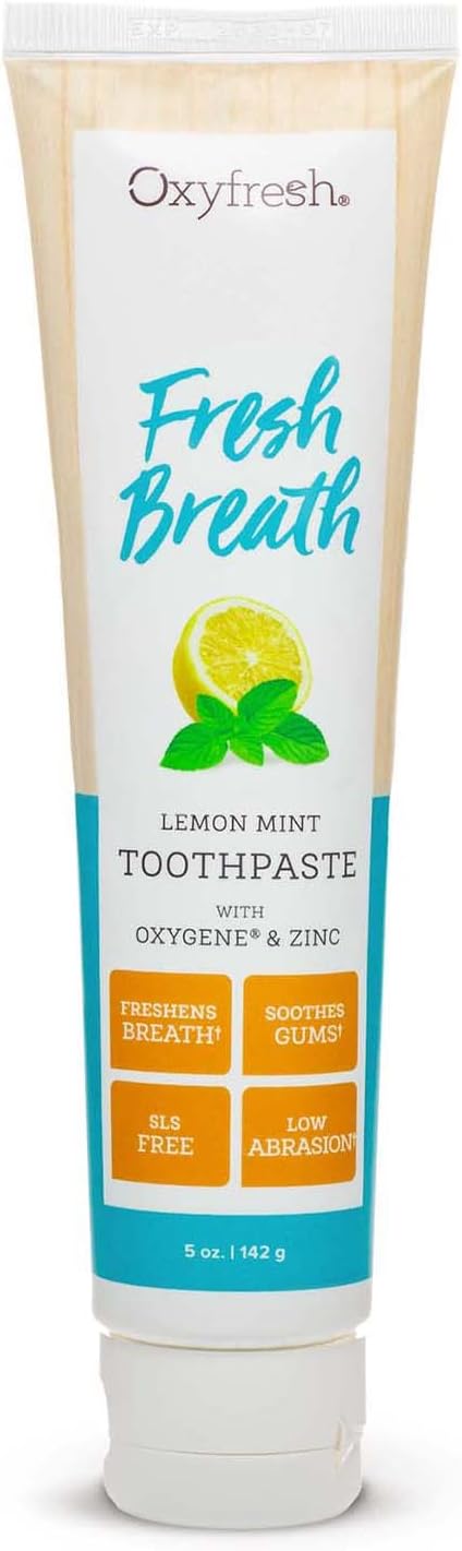 Oxyfresh Maximum Fresh Breath Lemon Mint Toothpaste - Clean Teeth & Fresh Breath - Natural Essential Oils & Natural Xylitol to Help Fight Tartar - SLS & Fluoride Free - 5 oz | Help Fight Bad Breath, Anti Plaque & Tartar Control – Low Abrasion Gel, SLS ...