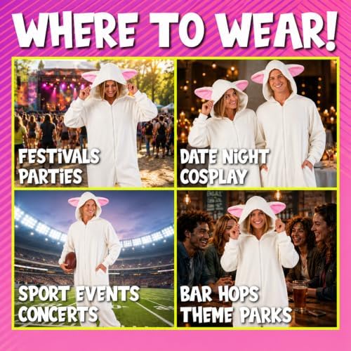 Funziez! Slim Fit Adult Onesie - Animal Costume - Plush Unisex Halloween One Piece Cosplay Suit for Women and Men